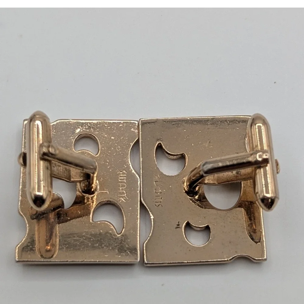 Vintage Swank Gold Tone Brutalist Abstract Geometric Cutout Cufflinks MCM Retro